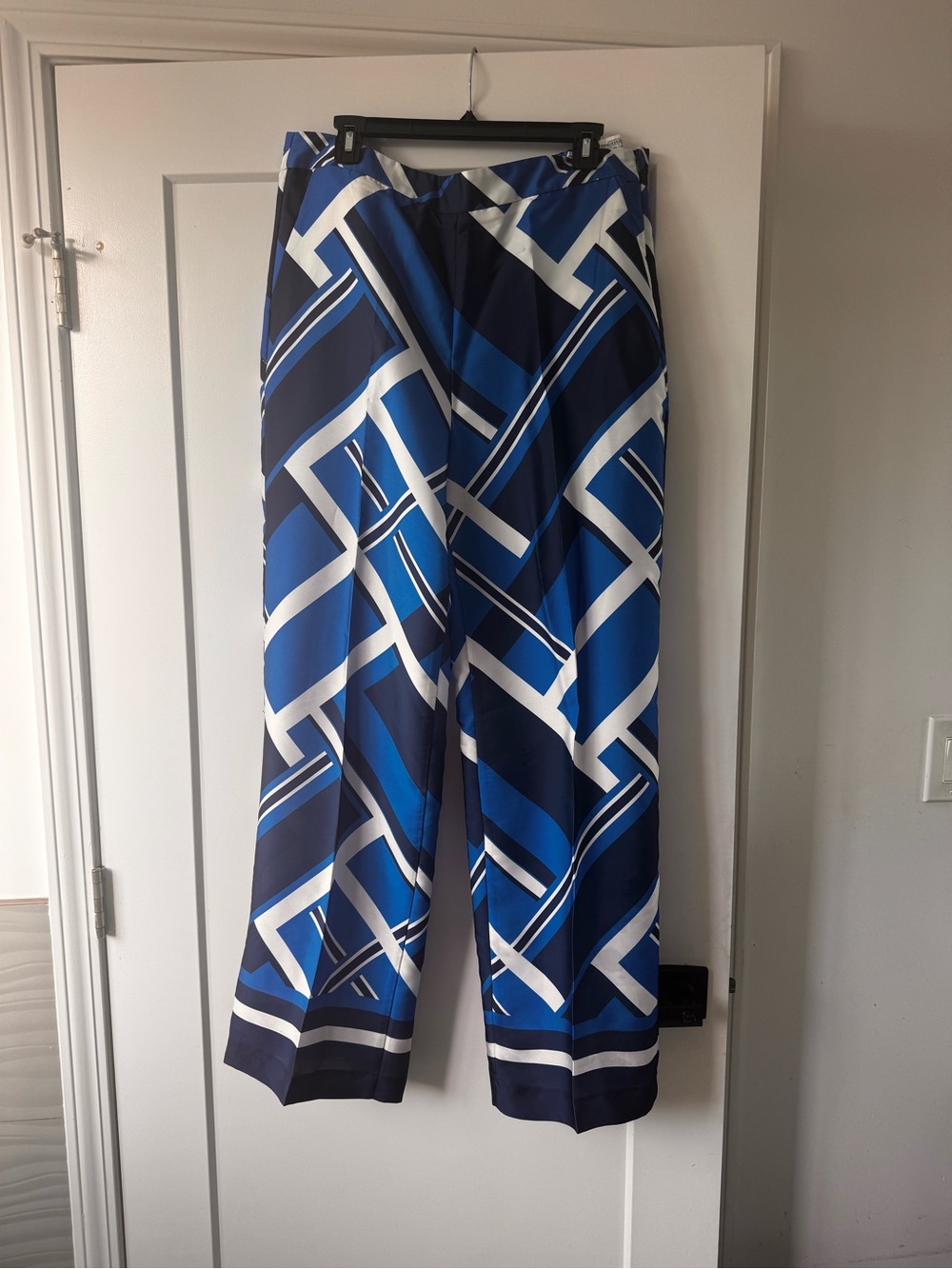 Zara Blue Navy White Geometric Wide-Leg Trousers